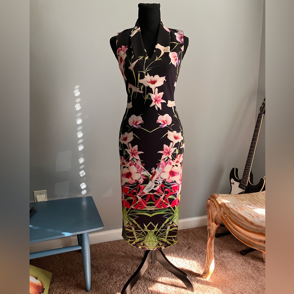 Ted Baker fitted orchid print dress